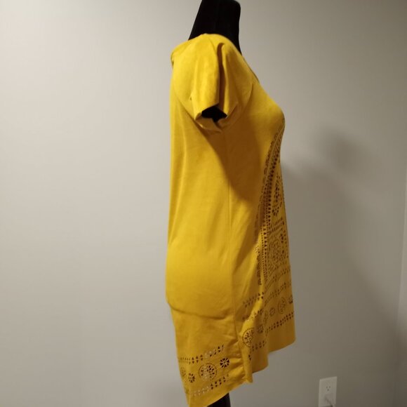 STELLA MORGAN MUSTARD TUNIC SHIFT DRESS ARTISAN WOMEN SIZE L - Picture 10 of 11